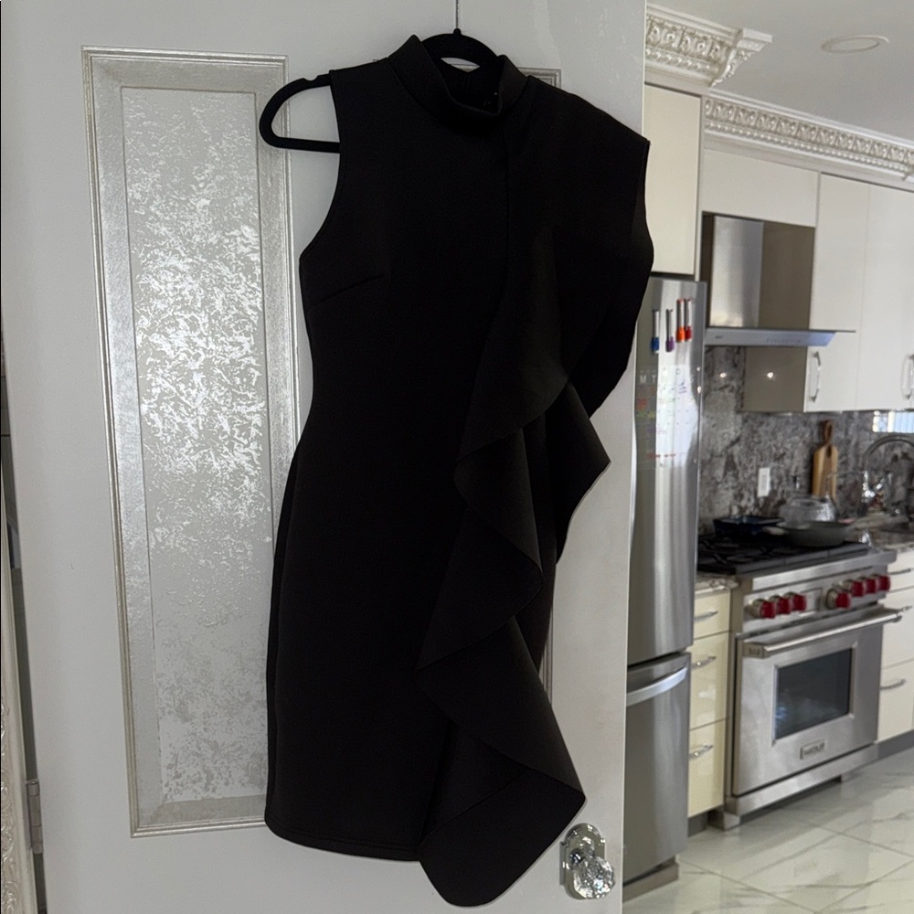 Fashion Nova Black Asymmetrical Ruffle Dress
